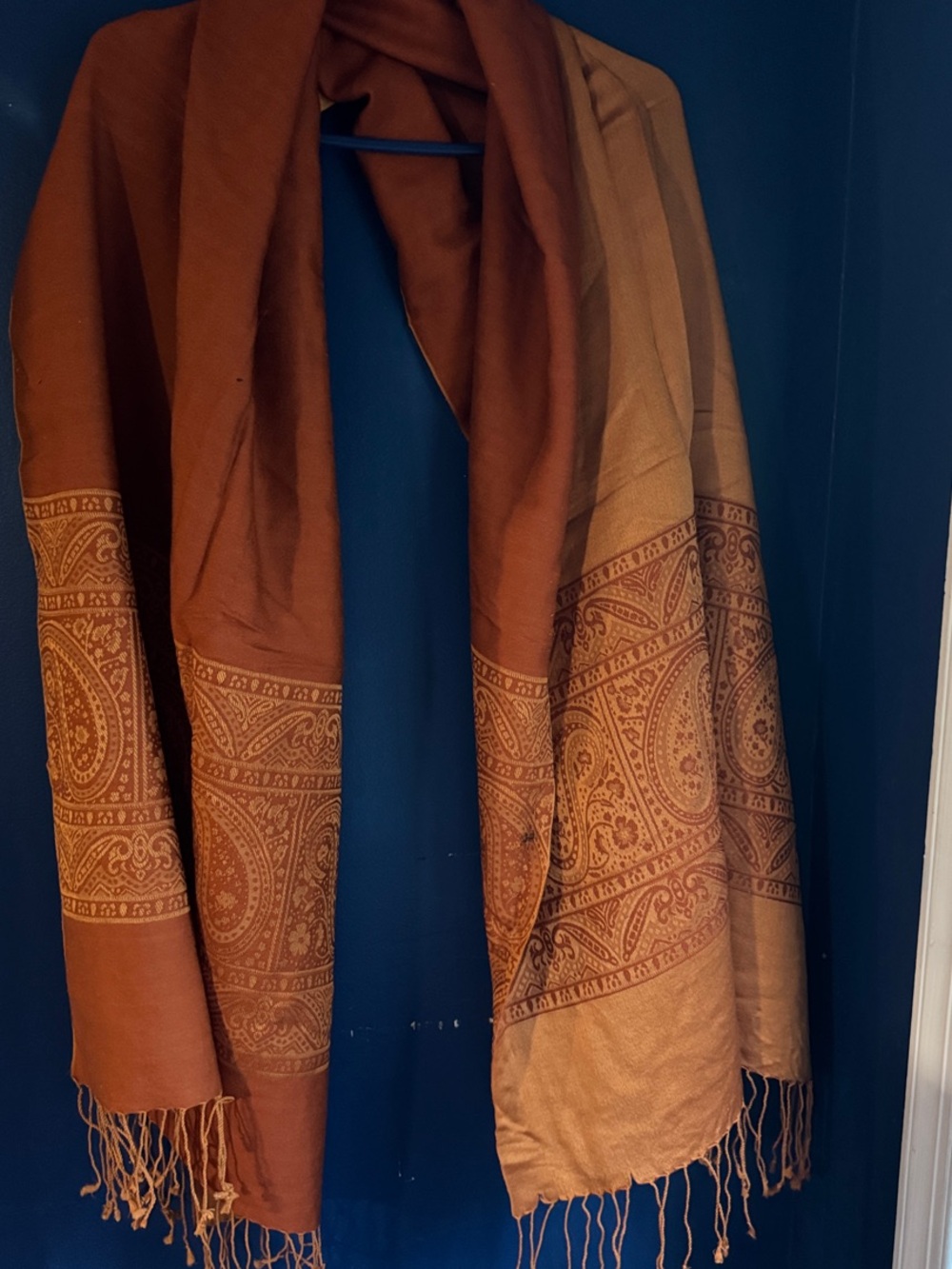 Reversible Paisley Pashmina Scarf in Rust & Camel